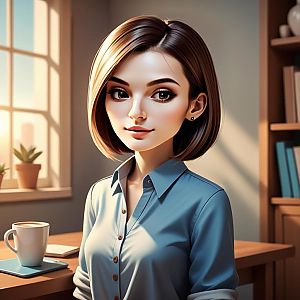 Young Woman in Cozy Room with Coffee