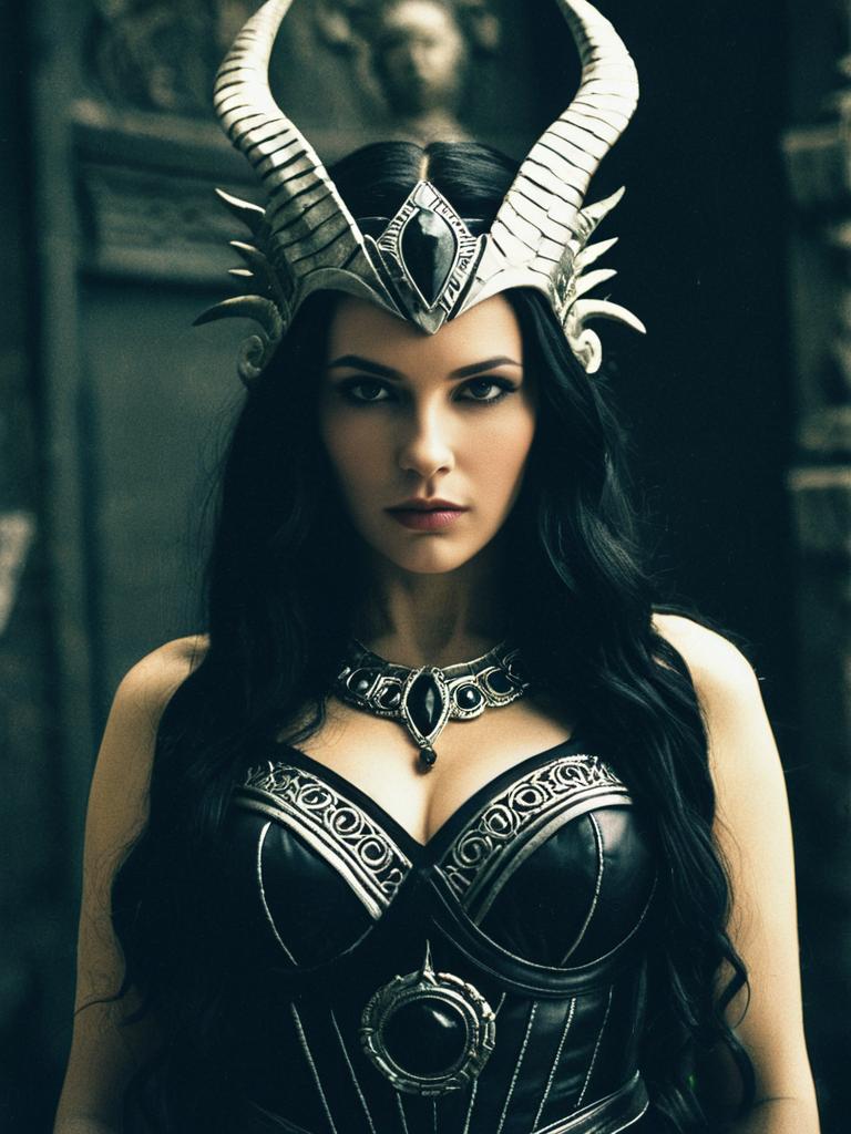 Woman in Lilith Goddess Costume Waist Up Editorial Portrait