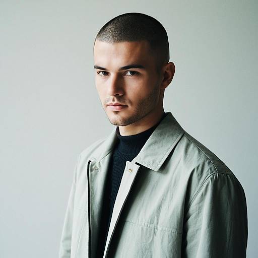 Portrait of Young Man in Light Gray Jacket and Black Turtleneck