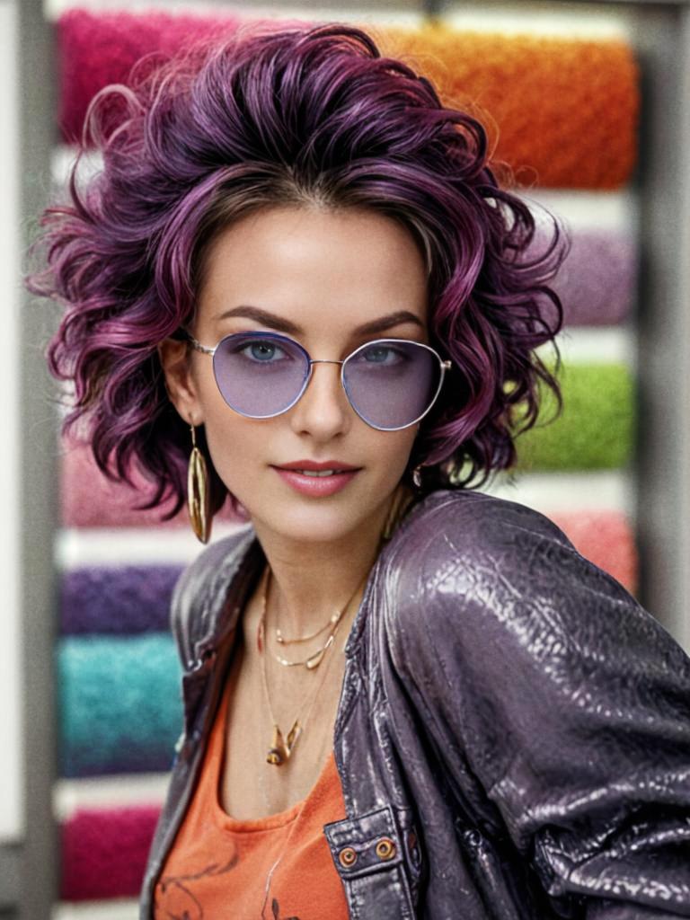 Stylish Woman with Purple Hair and Sunglasses