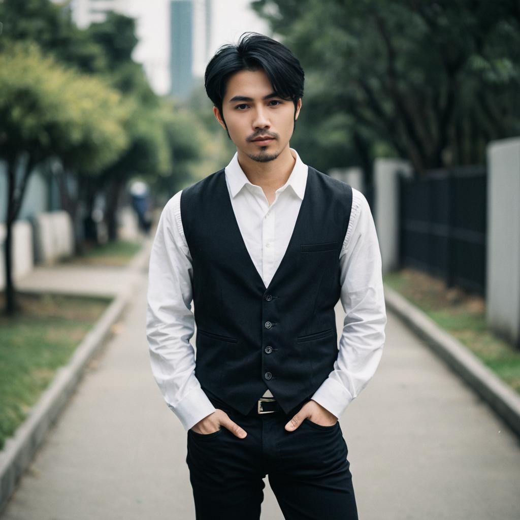 Confident Young Man in Smart Casual Attire Outdoors