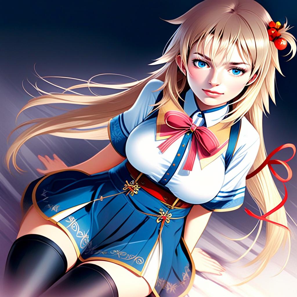 Anime Style Woman in Sailor Costume with Long Blonde Hair