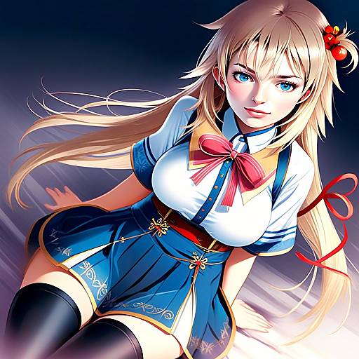 Anime Style Woman in Sailor Costume with Long Blonde Hair
