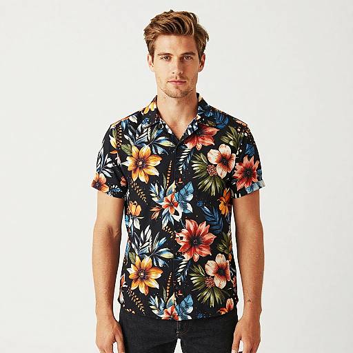 Man Wearing Vibrant Floral Printed Shirt Casual Tropical Style