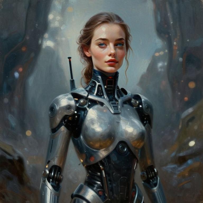 Futuristic Woman Humanoid Robot Digital Art