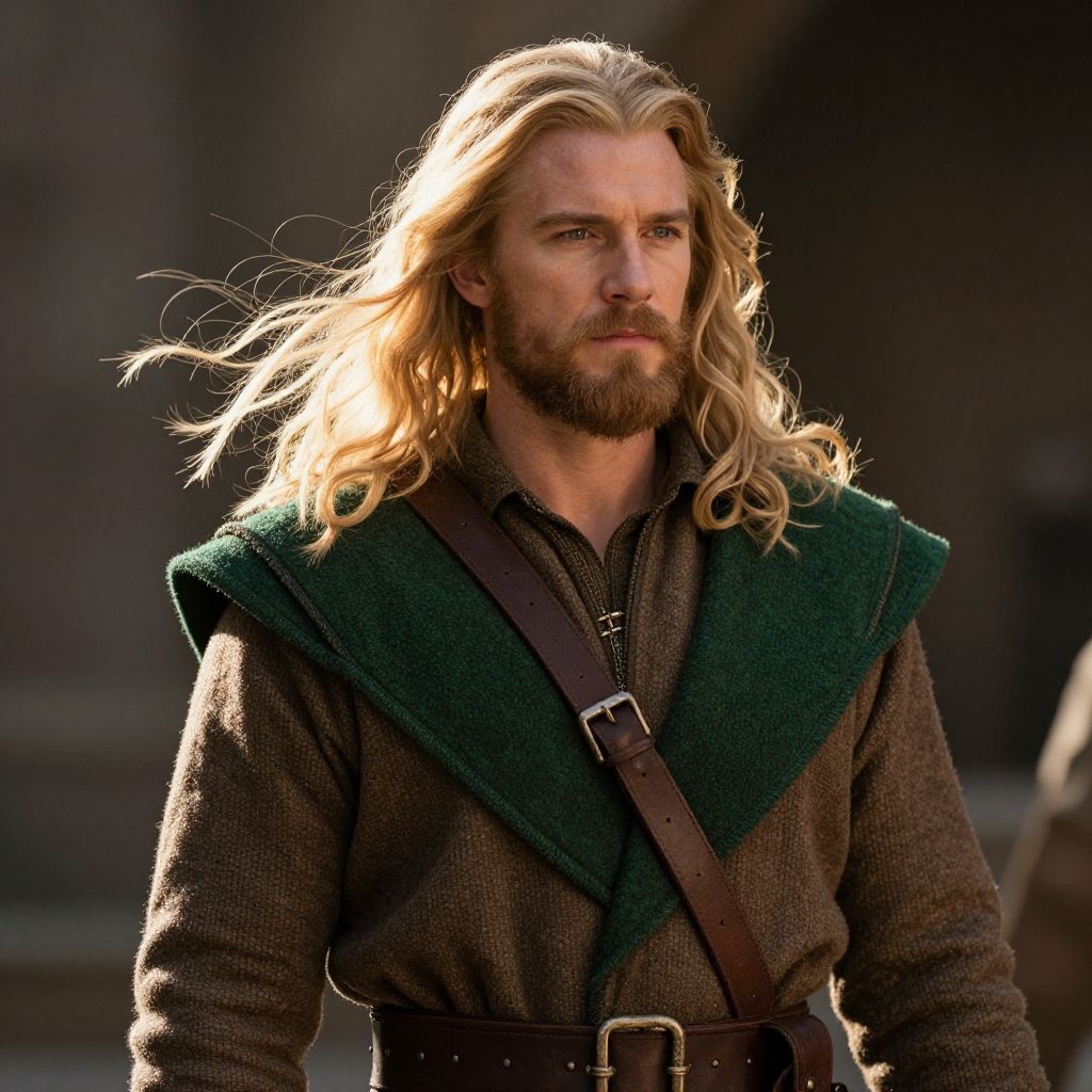 Medieval Fantasy Man with Blonde Hair in Green Cloak