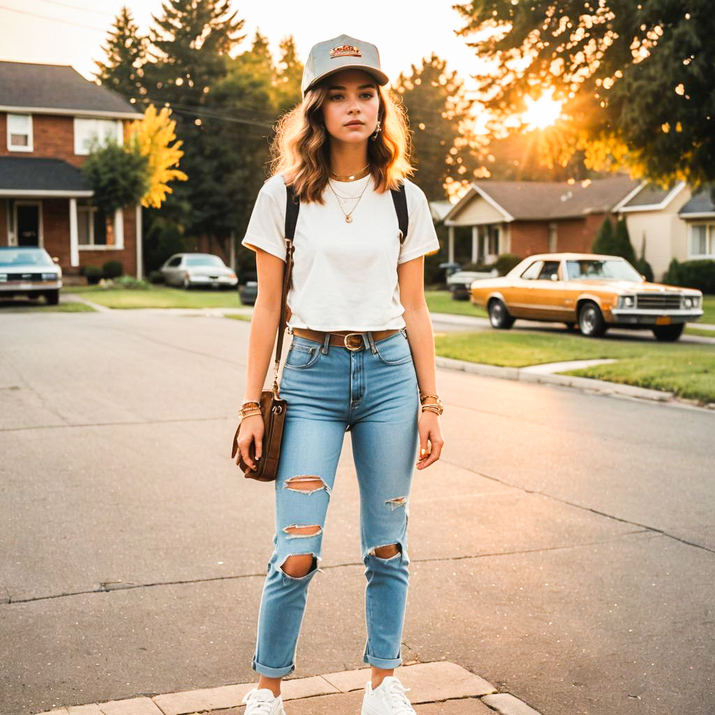 Confident Woman in Casual Outfit at Golden Hour