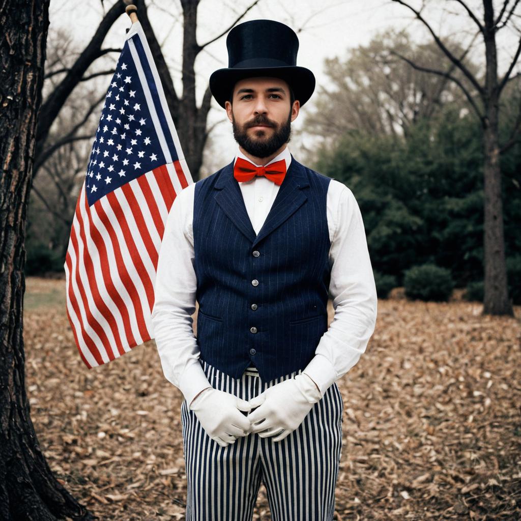 Vintage Patriotic Man with American Flag