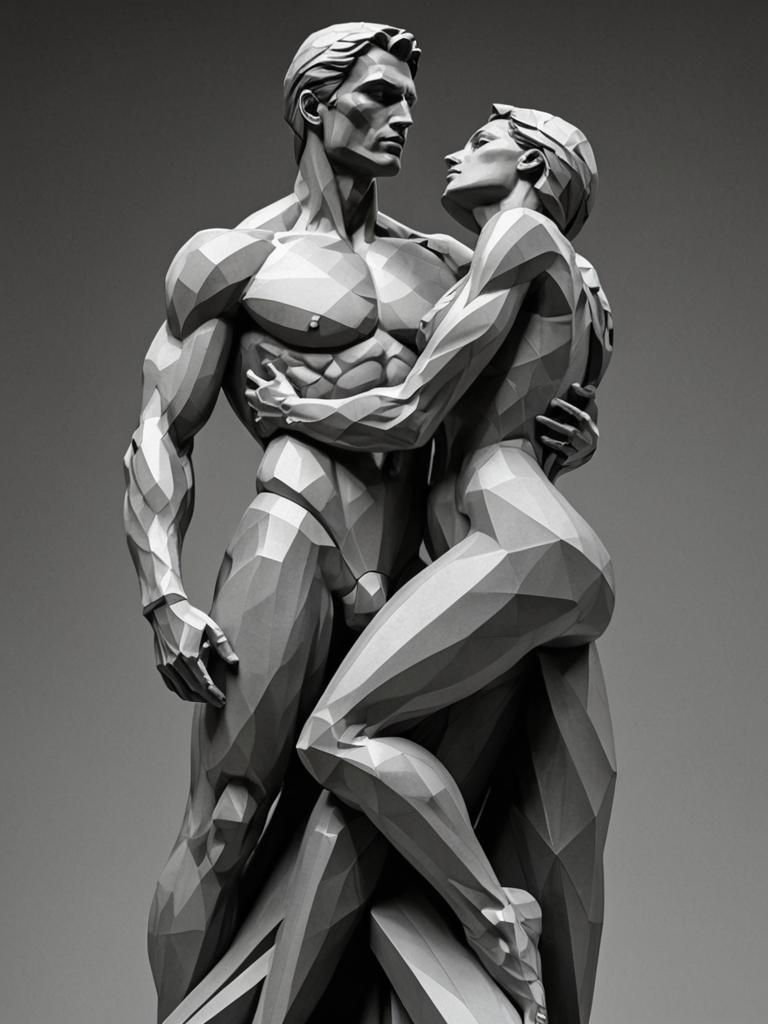 Brutalist Statue of Intertwined Bodies in Embrace