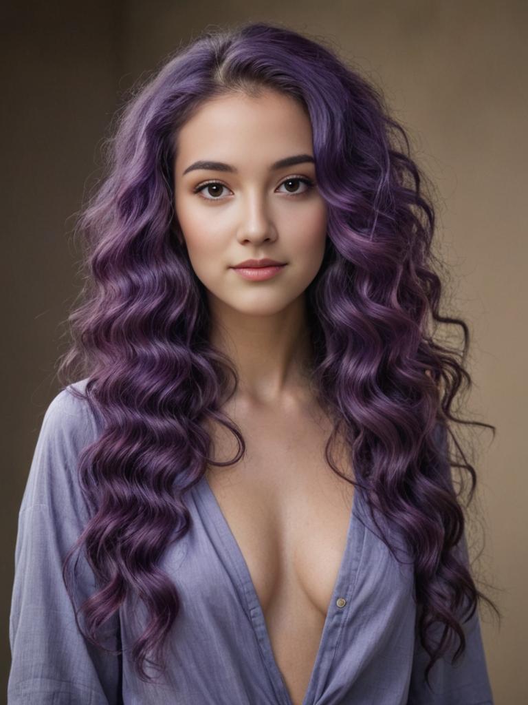 Woman with Cascading Purple Curls