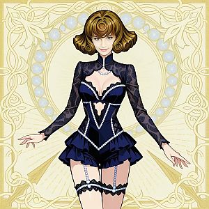 Victorian-inspired Woman in Dark Blue Corset