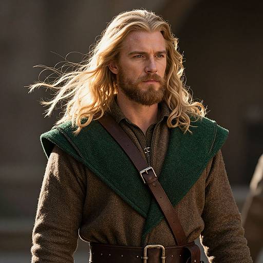 Medieval Fantasy Man with Blonde Hair in Green Cloak