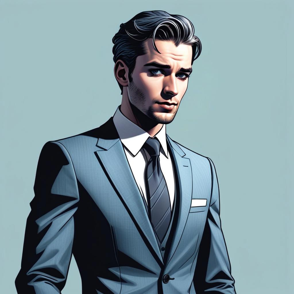 Stylish Man in Blue Suit Digital Illustration
