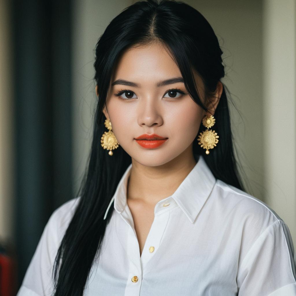 Young Filipina in Traditional Costume with Golden Earrings Young Filipina in Traditional Costume with Golden Earrings