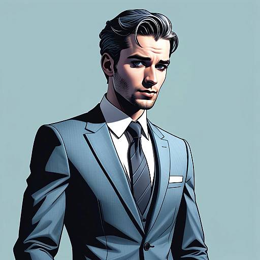 Stylish Man in Blue Suit Digital Illustration