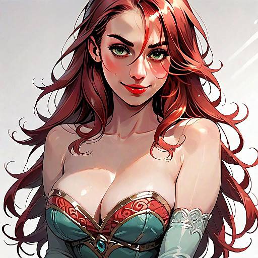 Anime Style Red-Haired Woman in Fantasy Corset Artwork