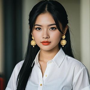 Young Filipina in Traditional Costume with Golden Earrings