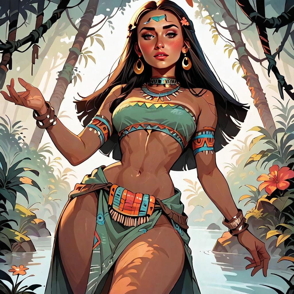 Confident Tribal Woman in Jungle Digital Artwork