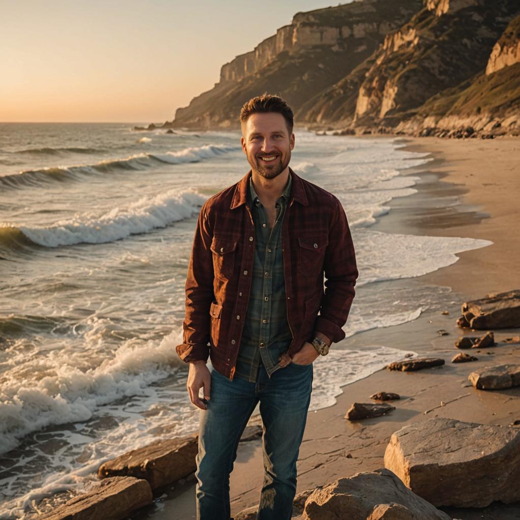 Man on Beach at Sunset