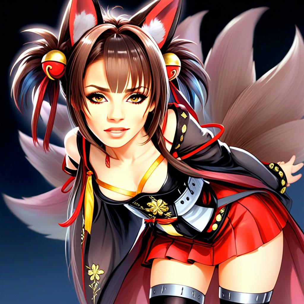 Azur Lane Fox Girl with Kitsune Ears and Tails Digital Anime Artwork