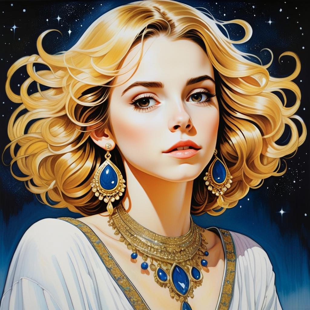 Ethereal Woman with Blonde Hair and Jewelry