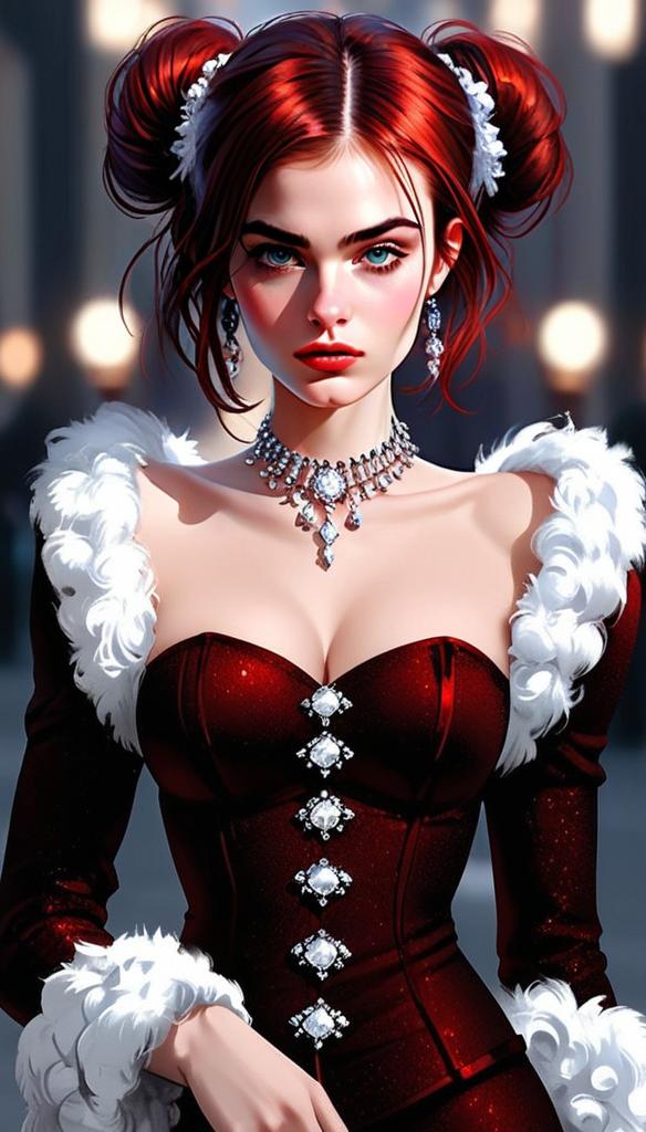 Elegant Woman with Red Hair in Sparkling Corset