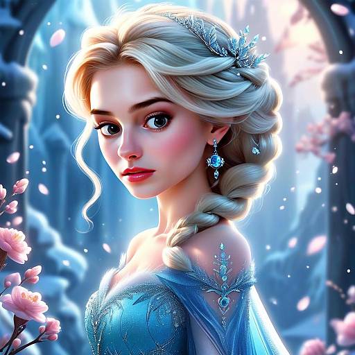 Elegant Fantasy Woman in Blue Gown Digital Art Portrait