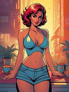 Confident woman with red hair in urban setting