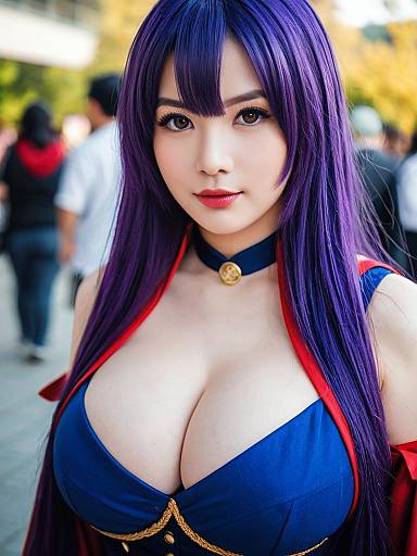Asama Tomo Anime Style Cosplay Woman with Purple Hair