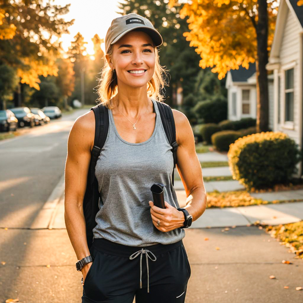 Confident Fit Woman in Autumn Street