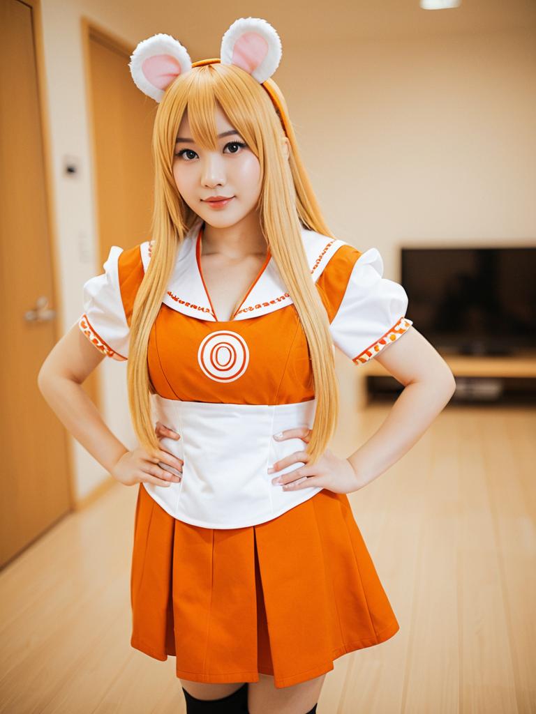 Doma Umaru Cosplay Orange Sailor Dress with Mouse Ears