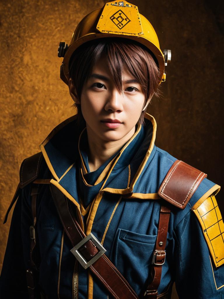 Man Cosplay Wearing Nirengeki Shoda Mines Costume Realistic Photo Man Cosplay Wearing Nirengeki Shoda Mines Costume Realistic Photo