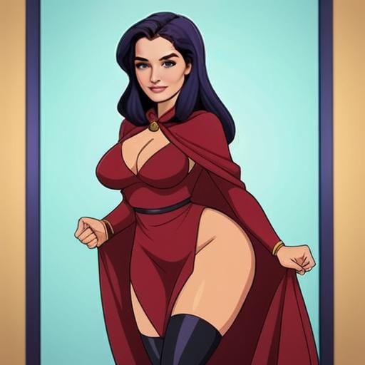 Confident Woman in Red Outfit with Cape Confident Woman in Red Outfit with Cape