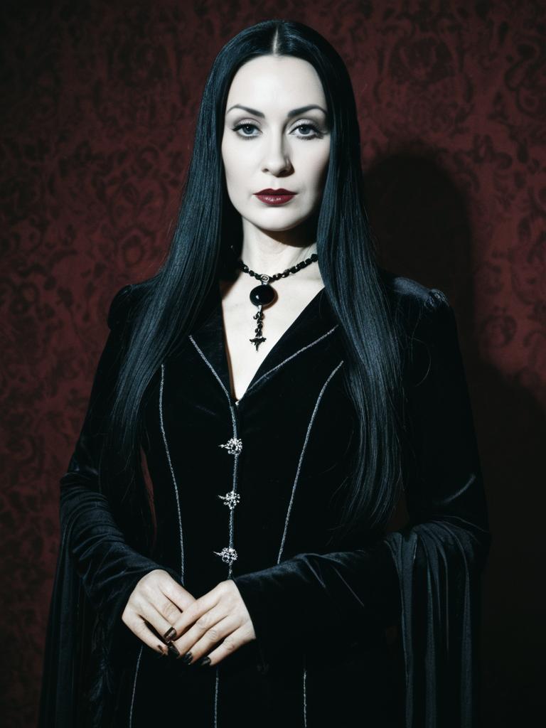Photorealistic Morticia Addams Costume Woman Gothic Cosplay