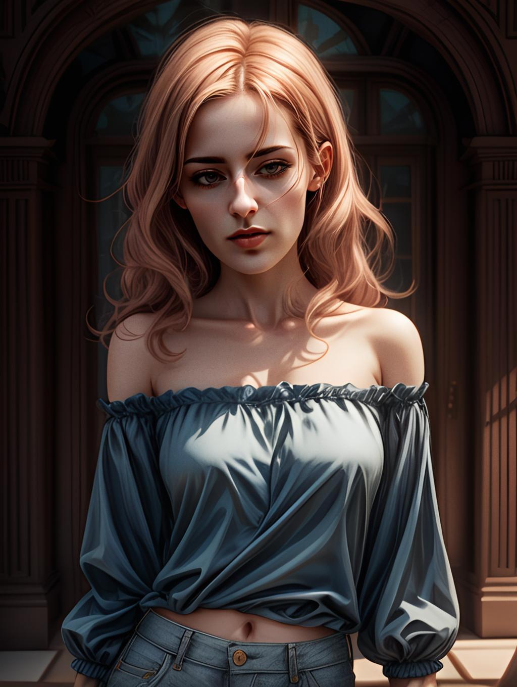 Confident Young Woman in Blue Blouse Confident Young Woman in Blue Blouse