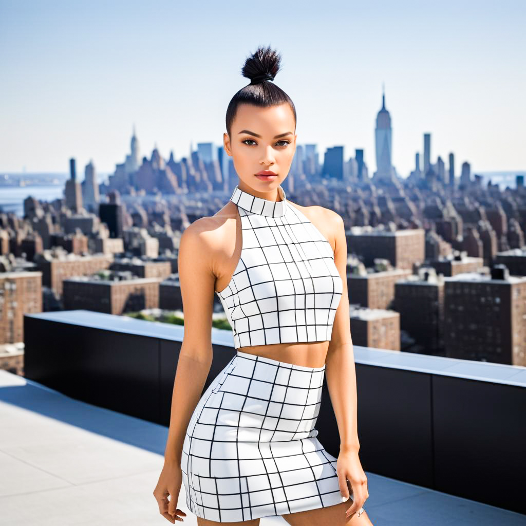 Confident Woman in Fashionable Outfit Against NYC Skyline