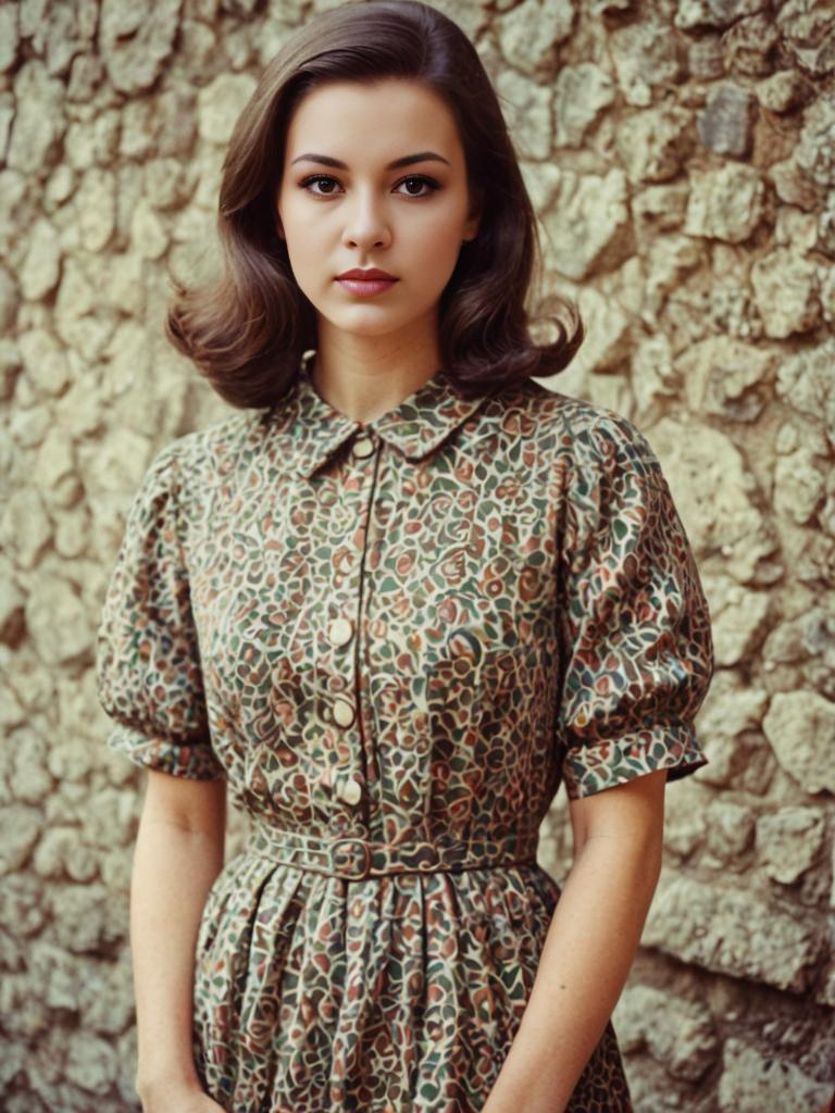 Woman in Vintage Patterned Dress