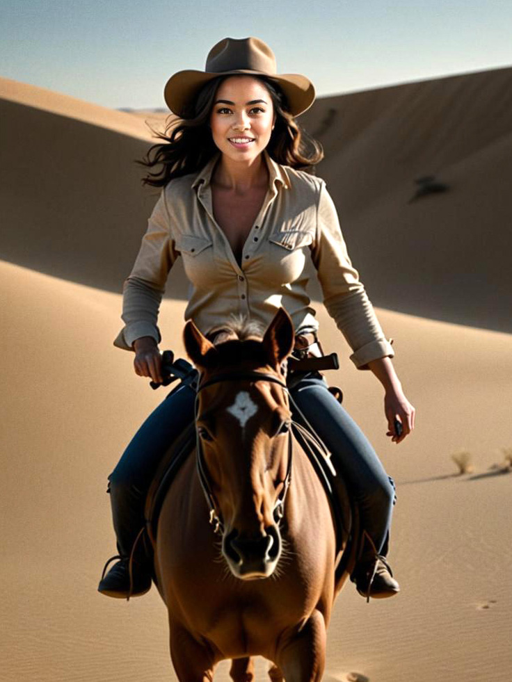 Confident Woman on Horse in Desert