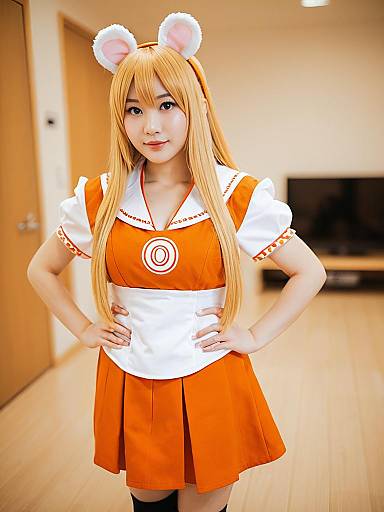 Doma Umaru Cosplay Orange Sailor Dress with Mouse Ears