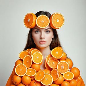 Surreal Portrait with Fresh Oranges