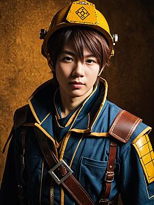 Man Cosplay Wearing Nirengeki Shoda Mines Costume Realistic Photo