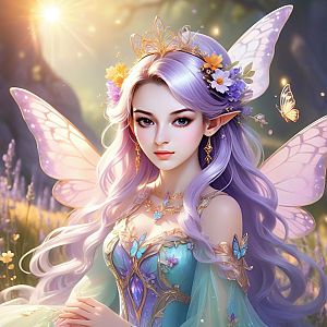 Fantasy Woman with Lavender Hair and Butterfly Wings
