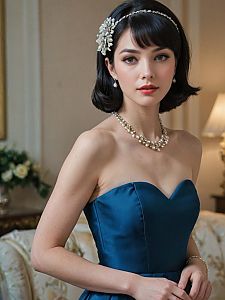 Elegant Woman in Blue Satin Dress