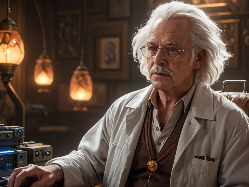 Intense Portrait of a Doc Brown-Inspired Man