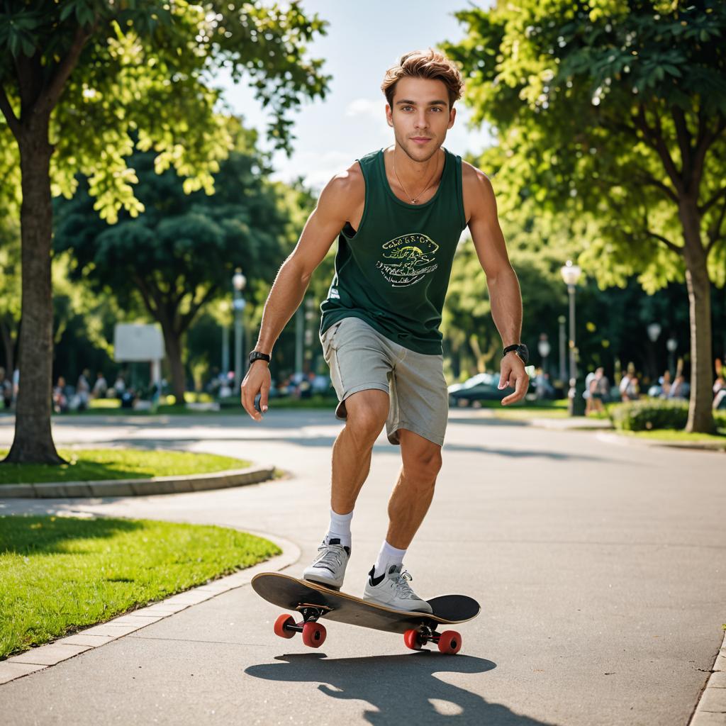 Young man skateboarding in sunny park