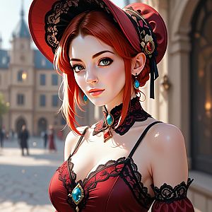 Woman with Red Hair in Victorian Outfit