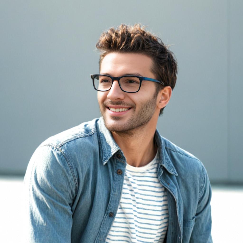 Young Man in Glasses Smiling Outdoors