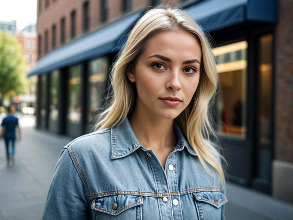 Confident Woman in Denim Jacket - Urban Portrait