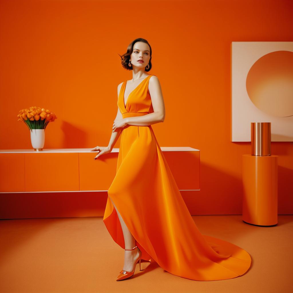 Stylish Woman in Orange Gown