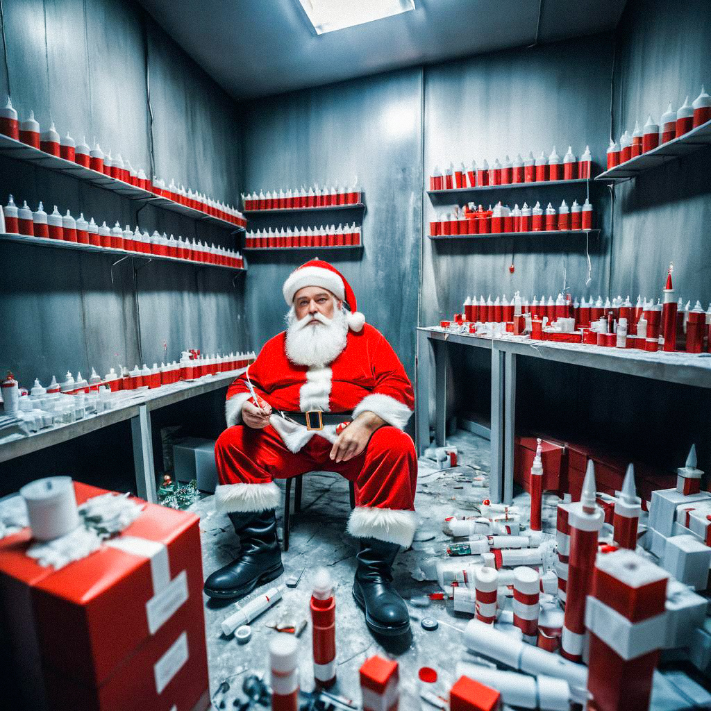 Jolly Santa in Workshop with Gifts